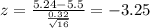 z=\frac{5.24-5.5}{\frac{0.32}{\sqrt{16}}}=-3.25