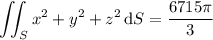 \displaystyle\iint_Sx^2+y^2+z^2\,\mathrm dS=\frac{6715\pi}3