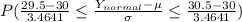 P(\frac{29.5-30}{3.4641}\leq\frac{Y_{normal}-\mu}{\sigma}\leq\frac{30.5-30}{3.4641})