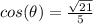 cos(\theta)=\frac{\sqrt{21}}{5}