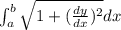 \int_{a}^{b}\sqrt{1+(\frac{dy}{dx})^2}dx