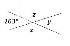 What is the measure of angle y in this figure?  enter your answer in the box. y = ° two intersection