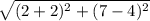 \sqrt{(2+2)^2 + (7-4)^2}