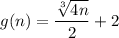 g(n) = \dfrac{\sqrt[3]{4n}} {2} + 2