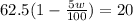 62.5(1 - \frac{5w}{100} ) = 20