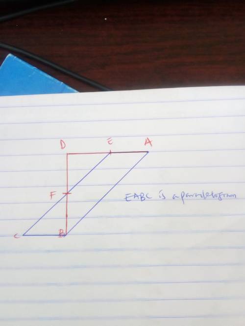 Given:  e-midpoint of da f - midpoint of db  e, f, c collinear, fc ≅ ef prove:  eabc is a parallelog