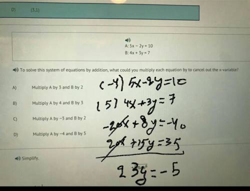 To solve the system of equations by addition. see photo. i’m lost