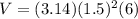 V=(3.14)(1.5)^{2} (6)