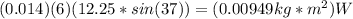(0.014)(6)(12.25*sin(37)) = (0.00949 kg*m^2)W