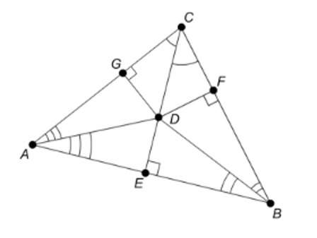 The angle bisectors segments ad, bd, and cd of δabc intersect at point d. what is the length of segm
