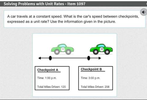 Acar travels at a constant speed. what is the car's speed between checkpoints, expressed as a unit r