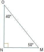 Given right triangle mno, which represents the value of cos(m)? a) on/mn b) mn/mo c) on/mo d) mn/on