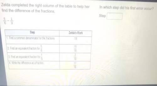Zelda completed the right column of the table to her find the difference of the fractions 5/6 - 5/9
