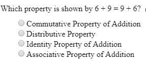 Which property is shown by 6 + 9 = 9 + 6?