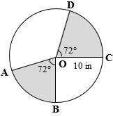 Find the area of the shaded regions. give your answer as a completely simplified exact value in term