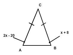 Find angle b if triangle abc below is isosceles. a. 77 degrees b. 36 degrees c. 50 degrees d. 44 deg