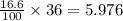 \frac{16.6}{100}  \times 36= 5.976