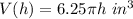 V(h)=6.25\pi h\ in^3