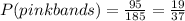 P(pink bands)=\frac{95}{185}=\frac{19}{37}