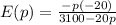 E(p)=\frac{-p(-20)}{3100-20p}