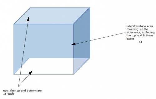 What is the surface area of a prism whose base is each of area 16 m² and who's literal surface area
