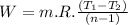 W=m.R.\frac{(T_1-T_2)}{(n-1)}