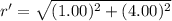 r'=\sqrt{(1.00)^2+(4.00)^2}