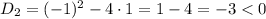 D_2=(-1)^2-4\cdot 1=1-4=-3