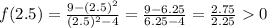 f(2.5)=   \frac{9-(2.5)^2}{(2.5)^2-4}  = \frac{9-6.25}{6.25-4}  = \frac{2.75}{2.25}   0
