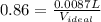 0.86=\frac{0.0087L}{V_{ideal}}