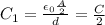 C_1 = \frac{\epsilon_0 \frac{A}{2}}{d}= \frac{C}{2}