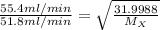 \frac{55.4ml/min}{51.8ml/min}=\sqrt{\frac{31.9988}{M_{X}}