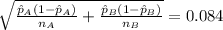 \sqrt{\frac{\hat p_A(1-\hat p_A)}{n_A} +\frac{\hat p_B (1-\hat p_B)}{n_B}}=0.084