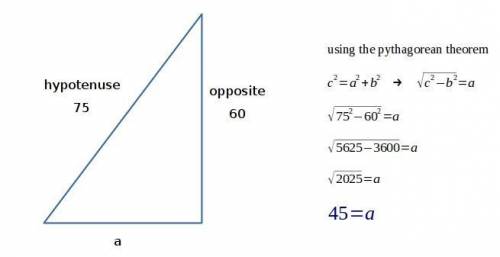 If the hypothenuse of a given triangle is 75 and one side length is 60, then what is the side length