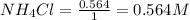 NH_4Cl=\frac{0.564}{1}=0.564M