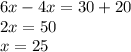 6x-4x=30+20\\2x=50\\x=25