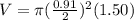 V = \pi(\frac{0.91}{2})^2(1.50)