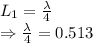 L_1=\frac{\lambda}{4}\\\Rightarrow \frac{\lambda}{4}=0.513