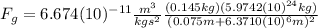 F_{g}=6.674(10)^{-11}\frac{m^{3}}{kgs^{2}}\frac{(0.145 kg)(5.9742 (10)^{24} kg)}{(0.075 m+6.3710(10)^{6} m)^2}