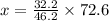 x= \frac{32.2}{46.2} \times 72.6