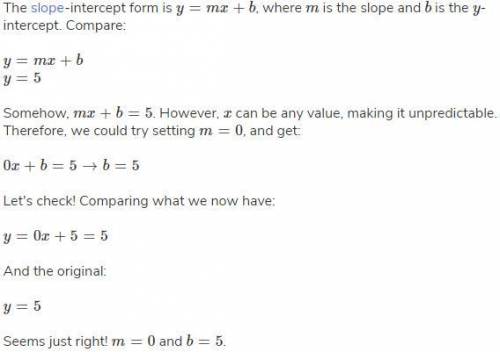 What is the y-intercept of y = 5?