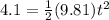 4.1 = \frac{1}{2}(9.81)t^2
