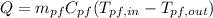 Q=m_{pf}C_{pf}(T_{pf,in}-T_{pf,out})