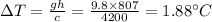\Delta T=\frac{gh}{c}=\frac{9.8\times 807}{4200}=1.88^{\circ}C