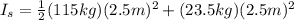 I_s = \frac{1}{2}(115kg)(2.5m)^2+(23.5kg)(2.5m)^2