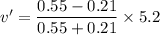 v' = \dfrac{0.55-0.21}{0.55+0.21}\times 5.2