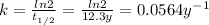 k=\frac{ln2}{t_{1/2}} =\frac{ln2}{12.3y} =0.0564y^{-1}