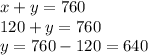 x+y=760\\120+y=760\\y=760-120=640