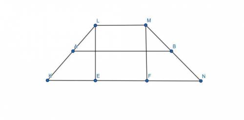 Given: klmn is a trapezoid, kl=mn, ab is a midsegment, ab=18,kl=15, lm: kn=1: 5find the height.