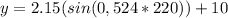 y=2.15(sin(0,524*220))+10